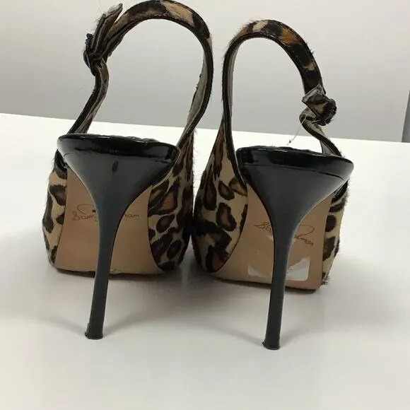 Sam Edelman Penelope Calf Hair Leather Nude Leopard Pump Peep Toe Heel 7.5 7 1/2