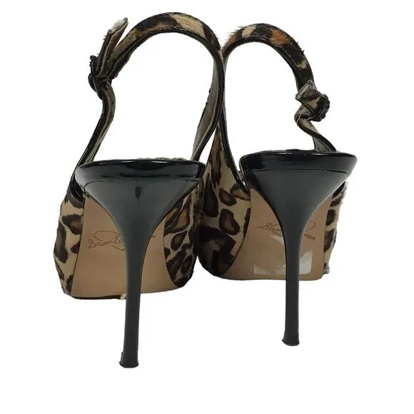 Sam Edelman Penelope Calf Hair Leather Nude Leopard Pump Peep Toe Heel 7.5 7 1/2