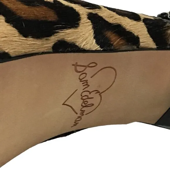 Sam Edelman Penelope Calf Hair Leather Nude Leopard Pump Peep Toe Heel 7.5 7 1/2