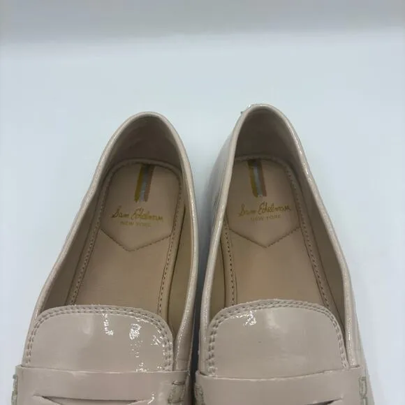 SAM EDELMAN Tucker Penny Loafers Patent Leather Clay Tan Cream Sz 8.5