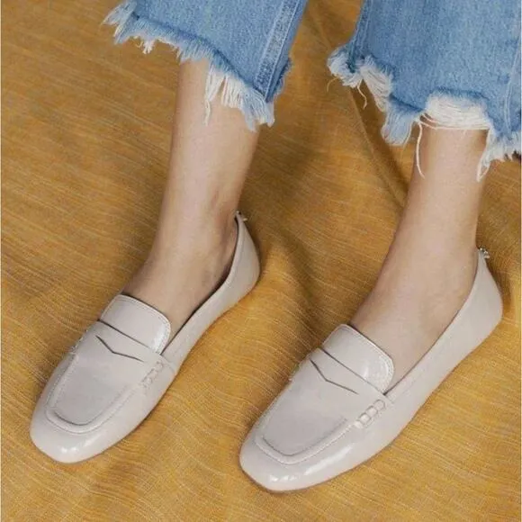 SAM EDELMAN Tucker Penny Loafers Patent Leather Clay Tan Cream Sz 8.5