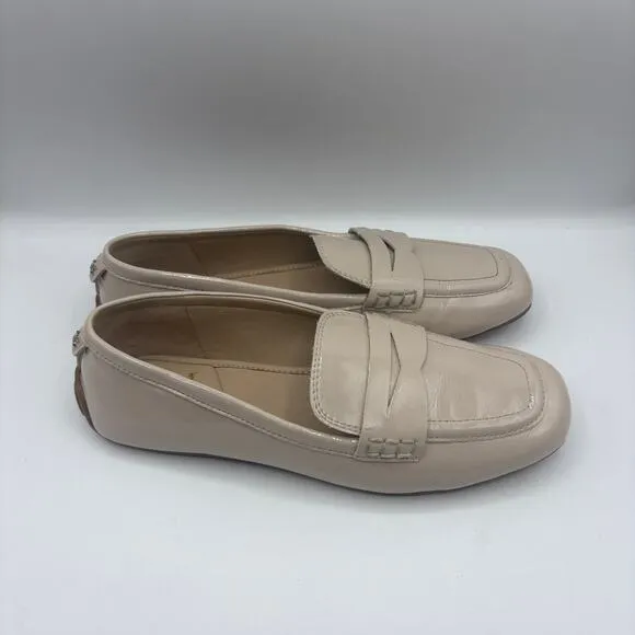 SAM EDELMAN Tucker Penny Loafers Patent Leather Clay Tan Cream Sz 8.5
