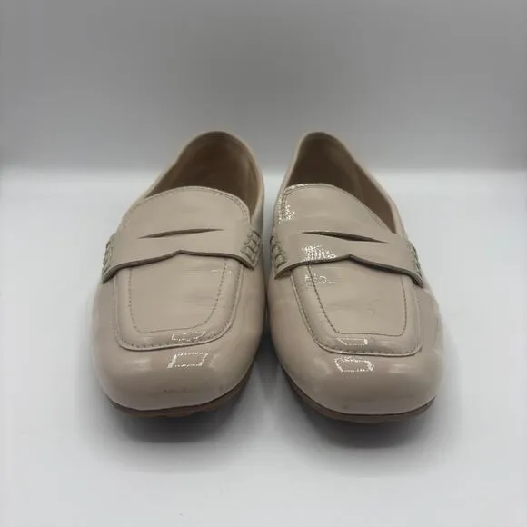 SAM EDELMAN Tucker Penny Loafers Patent Leather Clay Tan Cream Sz 8.5