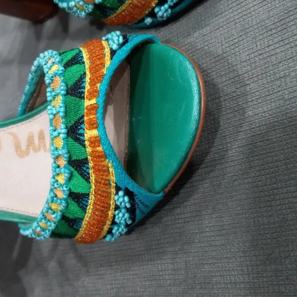 Sam Edelman Women's Yuri Green Camel Block Heels Ankle Strap Sandals Size 8.5M