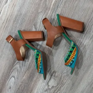 Sam Edelman Women's Yuri Green Camel Block Heels Ankle Strap Sandals Size 8.5M