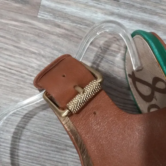 Sam Edelman Women's Yuri Green Camel Block Heels Ankle Strap Sandals Size 8.5M