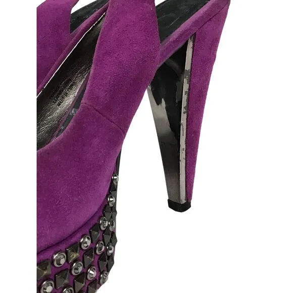 Sam Edelman Yesenia Studded Peep Toe Pump Heels Dark Pink Fuschia sz 6.5 6 1/2