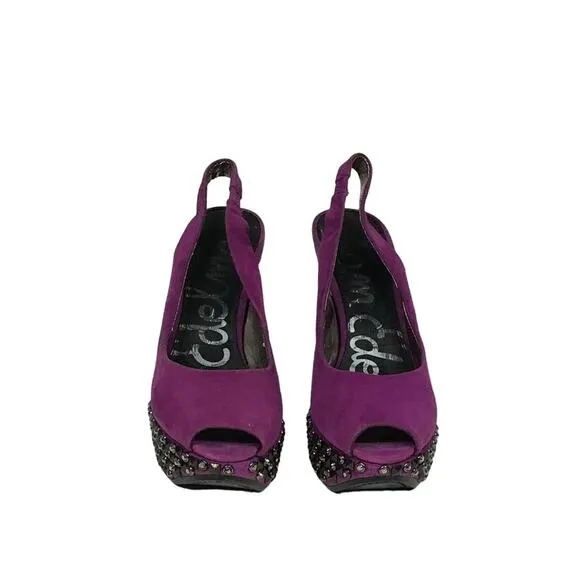 Sam Edelman Yesenia Studded Peep Toe Pump Heels Dark Pink Fuschia sz 6.5 6 1/2