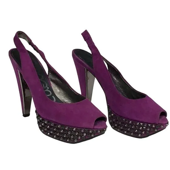 Sam Edelman Yesenia Studded Peep Toe Pump Heels Dark Pink Fuschia sz 6.5 6 1/2