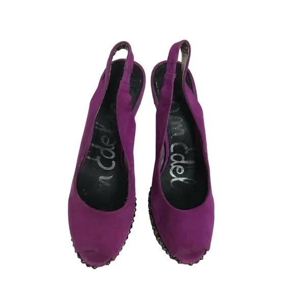 Sam Edelman Yesenia Studded Peep Toe Pump Heels Dark Pink Fuschia sz 6.5 6 1/2