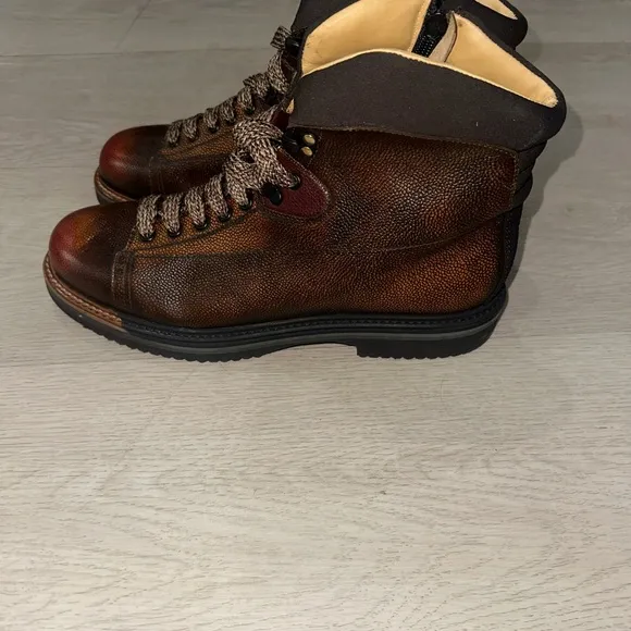 Santoni Everest Men's Brown Leather Hiking Boots