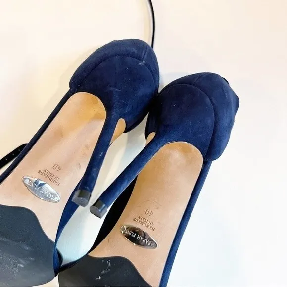 Sarah Flint Perfect Sandals 100mm Size 40 Navy Suede