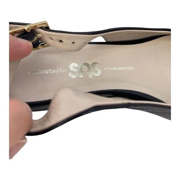 SAS Black Leather Slingback Flats/Sandals Size 5.5 M Made In Italy