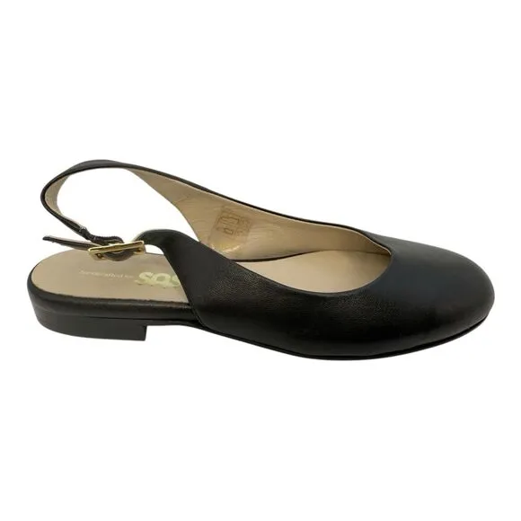 SAS Black Leather Slingback Flats/Sandals Size 5.5 M Made In Italy