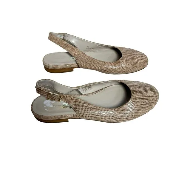 SAS Chloe J5 Beige Leather Snake Skin Pattern Slingback Closed Toe Flats Size 7M