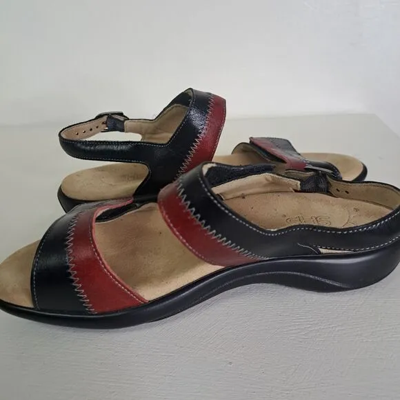 SAS Nudu Sandals Womens 7.5 WW Double Wide Orthopedic Red Black Adjustable