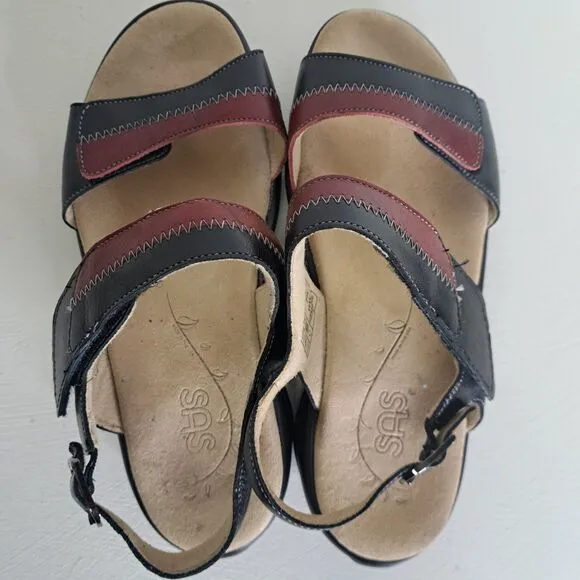SAS Nudu Sandals Womens 7.5 WW Double Wide Orthopedic Red Black Adjustable