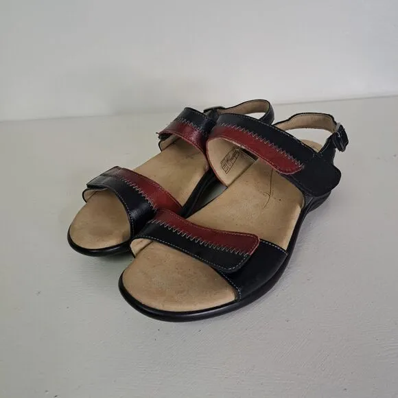 SAS Nudu Sandals Womens 7.5 WW Double Wide Orthopedic Red Black Adjustable