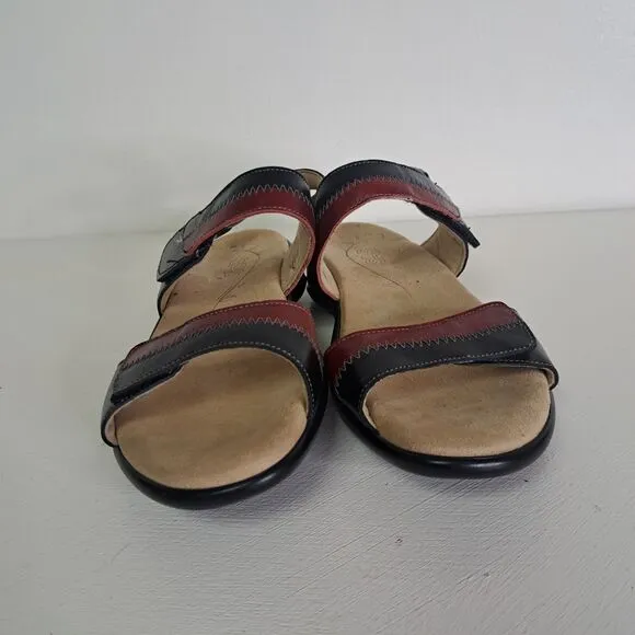 SAS Nudu Sandals Womens 7.5 WW Double Wide Orthopedic Red Black Adjustable