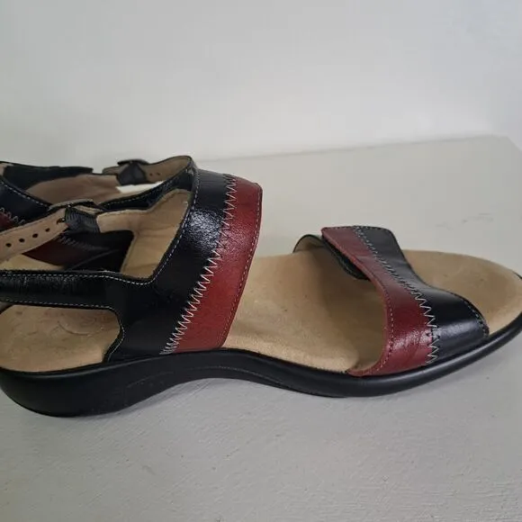 SAS Nudu Sandals Womens 7.5 WW Double Wide Orthopedic Red Black Adjustable