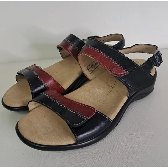 SAS Nudu Sandals Womens 7.5 WW Double Wide Orthopedic Red Black Adjustable