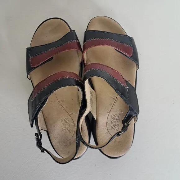 SAS Nudu Sandals Womens 7.5 WW Double Wide Orthopedic Red Black Adjustable