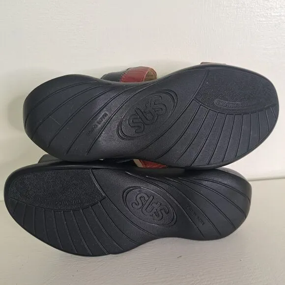 SAS Nudu Sandals Womens 7.5 WW Double Wide Orthopedic Red Black Adjustable