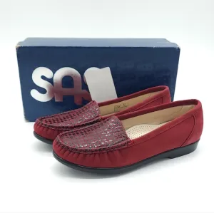 SAS Simplify Red Tetris Pattern Nubuck Leather Slip-On Loafers Womens Size 9.5 W