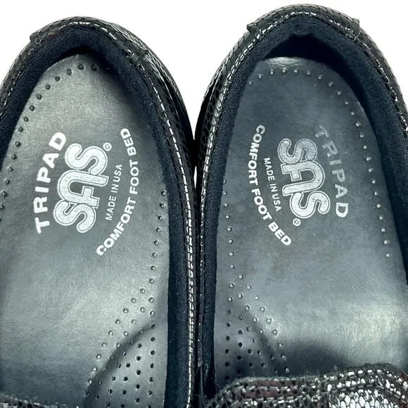 SAS women's Dream black snake slip-on loafers size 9.5 narrow