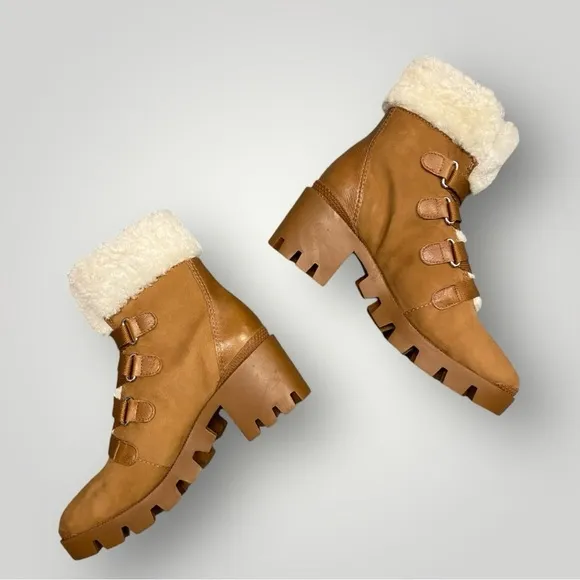 SCHUTZ Aretuza Shearling &amp; Suede Combat Boots Sz 7.5