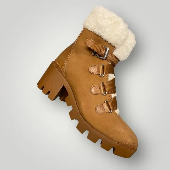 SCHUTZ Aretuza Shearling &amp; Suede Combat Boots Sz 7.5