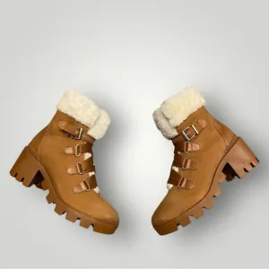 SCHUTZ Aretuza Shearling &amp; Suede Combat Boots Sz 7.5