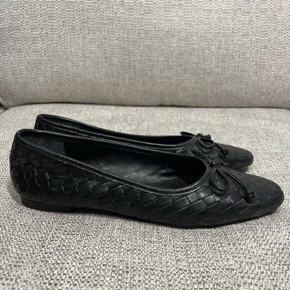 Schutz Black Arissa Woven Square Toe Leather Ballet Flats Size 7.5