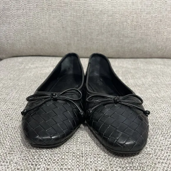 Schutz Black Arissa Woven Square Toe Leather Ballet Flats Size 7.5