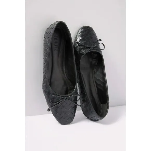 Schutz Black Arissa Woven Square Toe Leather Ballet Flats Size 7.5