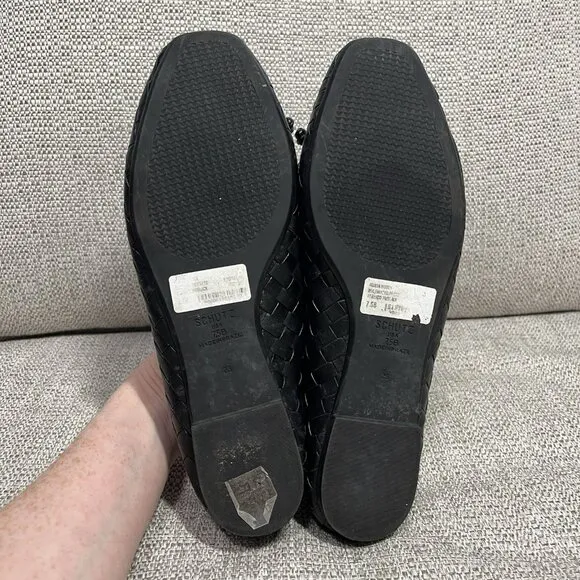 Schutz Black Arissa Woven Square Toe Leather Ballet Flats Size 7.5
