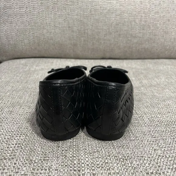 Schutz Black Arissa Woven Square Toe Leather Ballet Flats Size 7.5