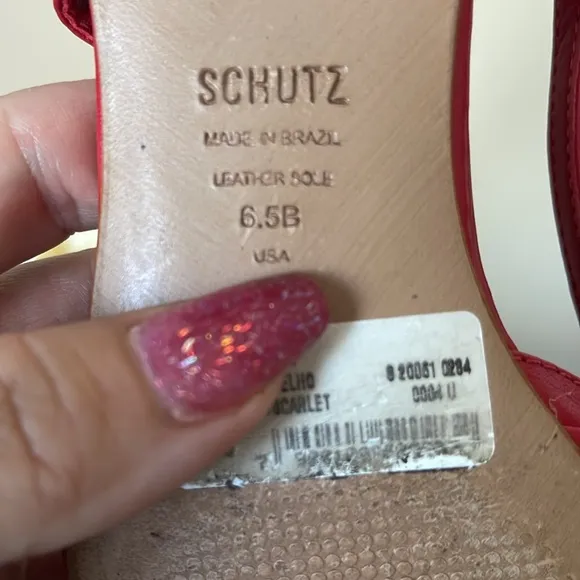SCHUTZ Red Bow Leather Slingback Flats
