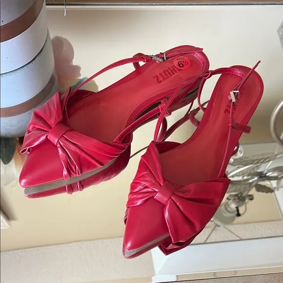 SCHUTZ Red Bow Leather Slingback Flats