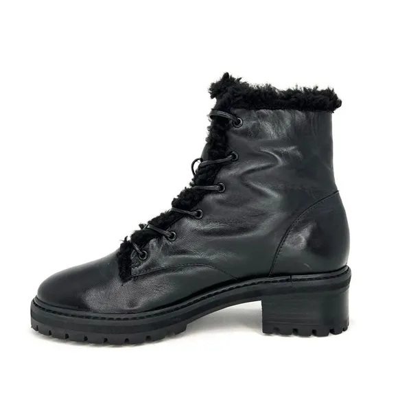 Schutz Stephan Boots Size 8.5 Black Leather Ankle Booties Faux Shearling  New