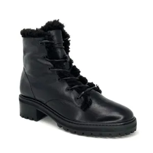 Schutz Stephan Boots Size 8.5 Black Leather Ankle Booties Faux Shearling  New