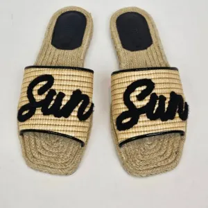SCHUTZ Women's Sun Sun Rafia Emilien Slide Slip On Sandals Women Size 8.5 B