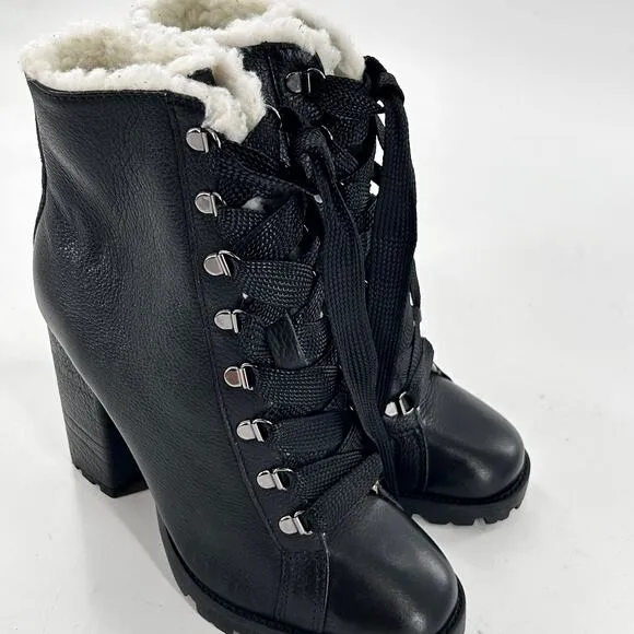 Schutz Zhara Lace Combat Boots 8 Black NWOT Sherpa Shearling Ankle Booties Zara