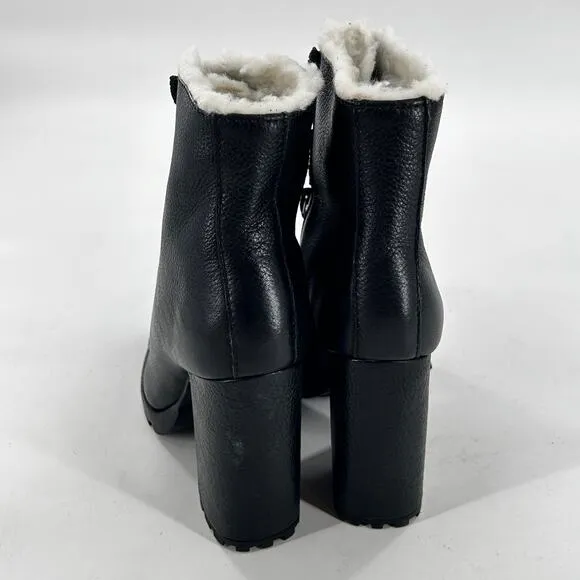 Schutz Zhara Lace Combat Boots 8 Black NWOT Sherpa Shearling Ankle Booties Zara