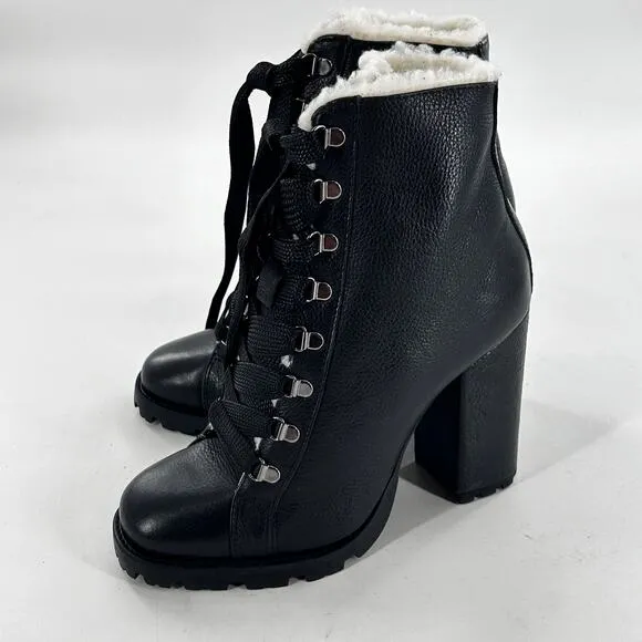 Schutz Zhara Lace Combat Boots 8 Black NWOT Sherpa Shearling Ankle Booties Zara