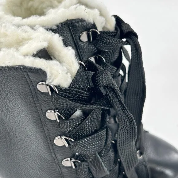 Schutz Zhara Lace Combat Boots 8 Black NWOT Sherpa Shearling Ankle Booties Zara