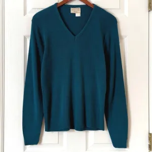 Sears 80's Vintage Deadstock Civona Light Ribbed Knit V-neck Sweater Teal Blue L