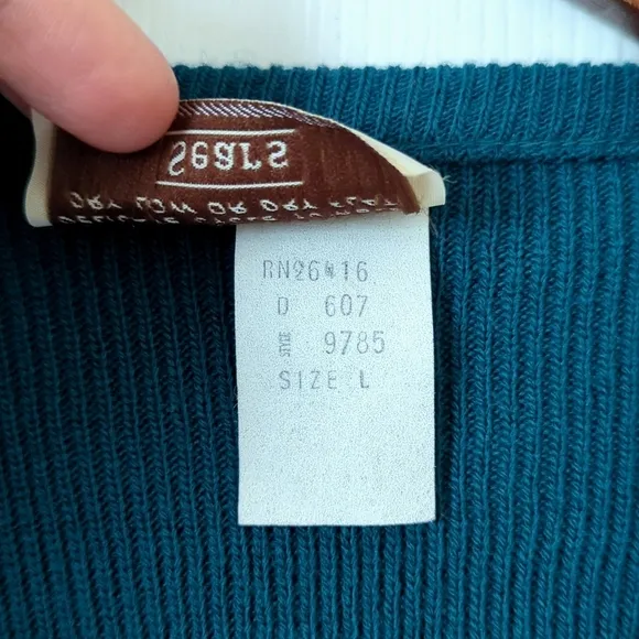 Sears 80's Vintage Deadstock Civona Light Ribbed Knit V-neck Sweater Teal Blue L