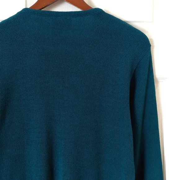 Sears 80's Vintage Deadstock Civona Light Ribbed Knit V-neck Sweater Teal Blue L