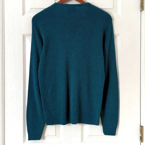 Sears 80's Vintage Deadstock Civona Light Ribbed Knit V-neck Sweater Teal Blue L